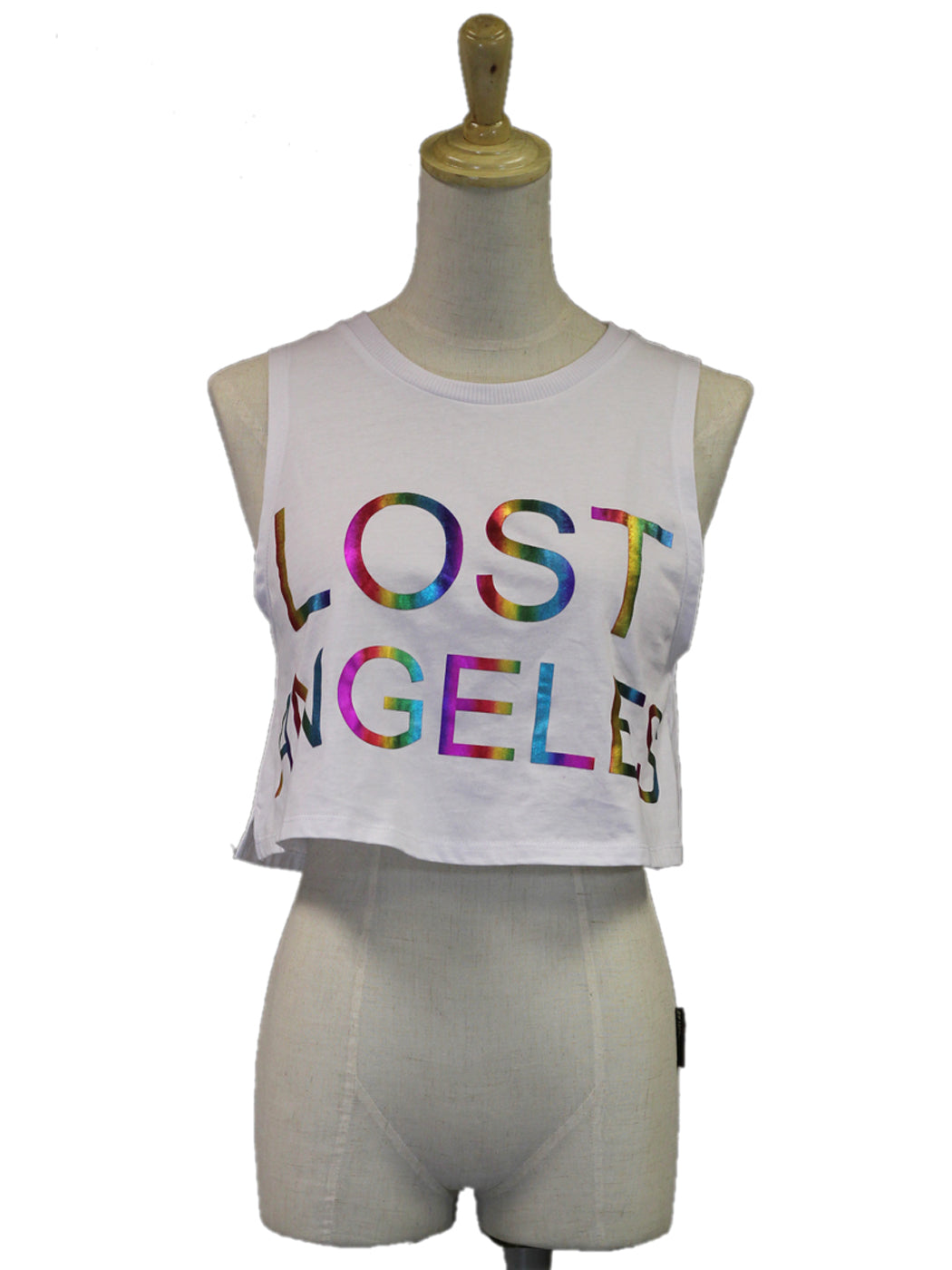 Cotton Candy USA Lost Angeles Cropped Graphic Tee With Slight Side Cutouts - ALILANG.COM