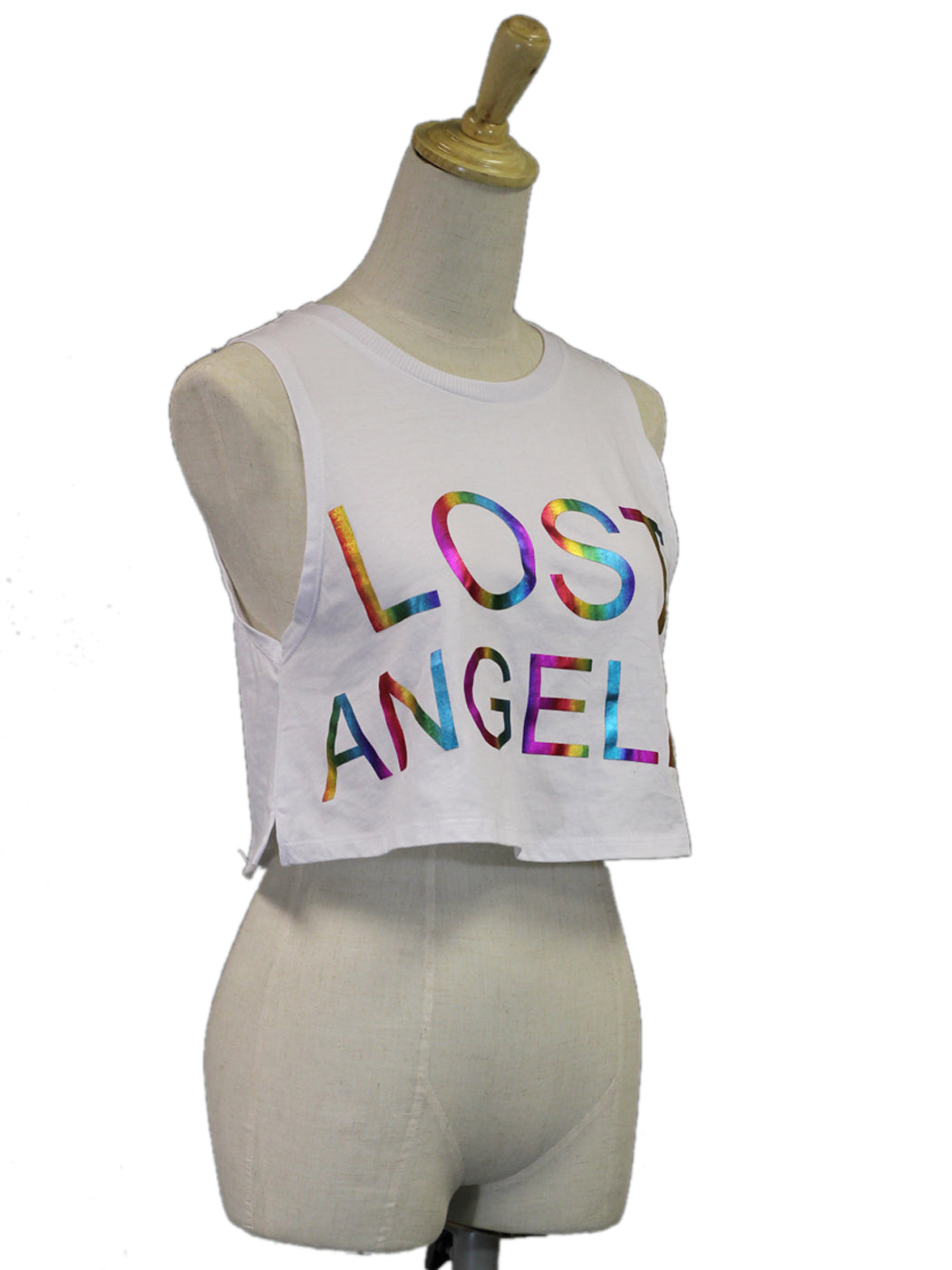 Cotton Candy USA Lost Angeles Cropped Graphic Tee With Slight Side Cutouts - ALILANG.COM