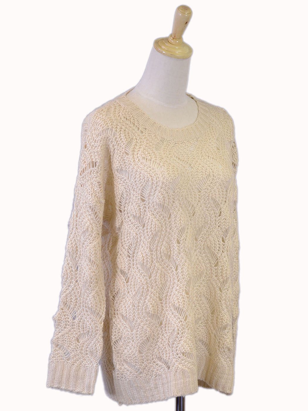 Cotton Candy Long Sleeve Open Knit Design Knitted Jumper With Scoop neck - ALILANG.COM