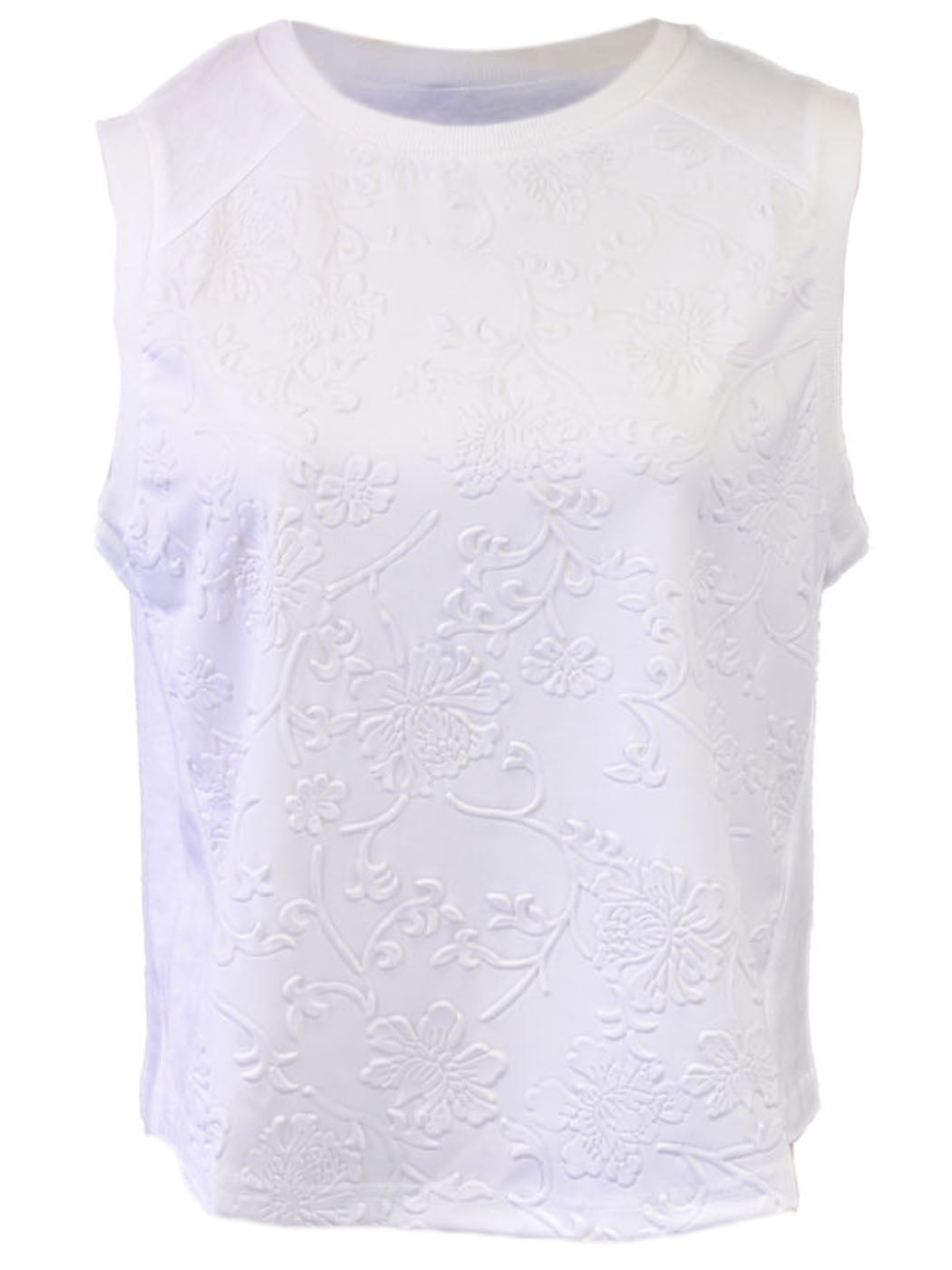 Cotton Candy Casual Floral Print Design Sleeveless White Cropped Top - ALILANG.COM