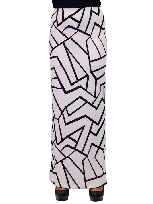 Honey Punch Geometric Printed Fitted Maxi Skirt With Side Slit And Inside Lining - ALILANG.COM