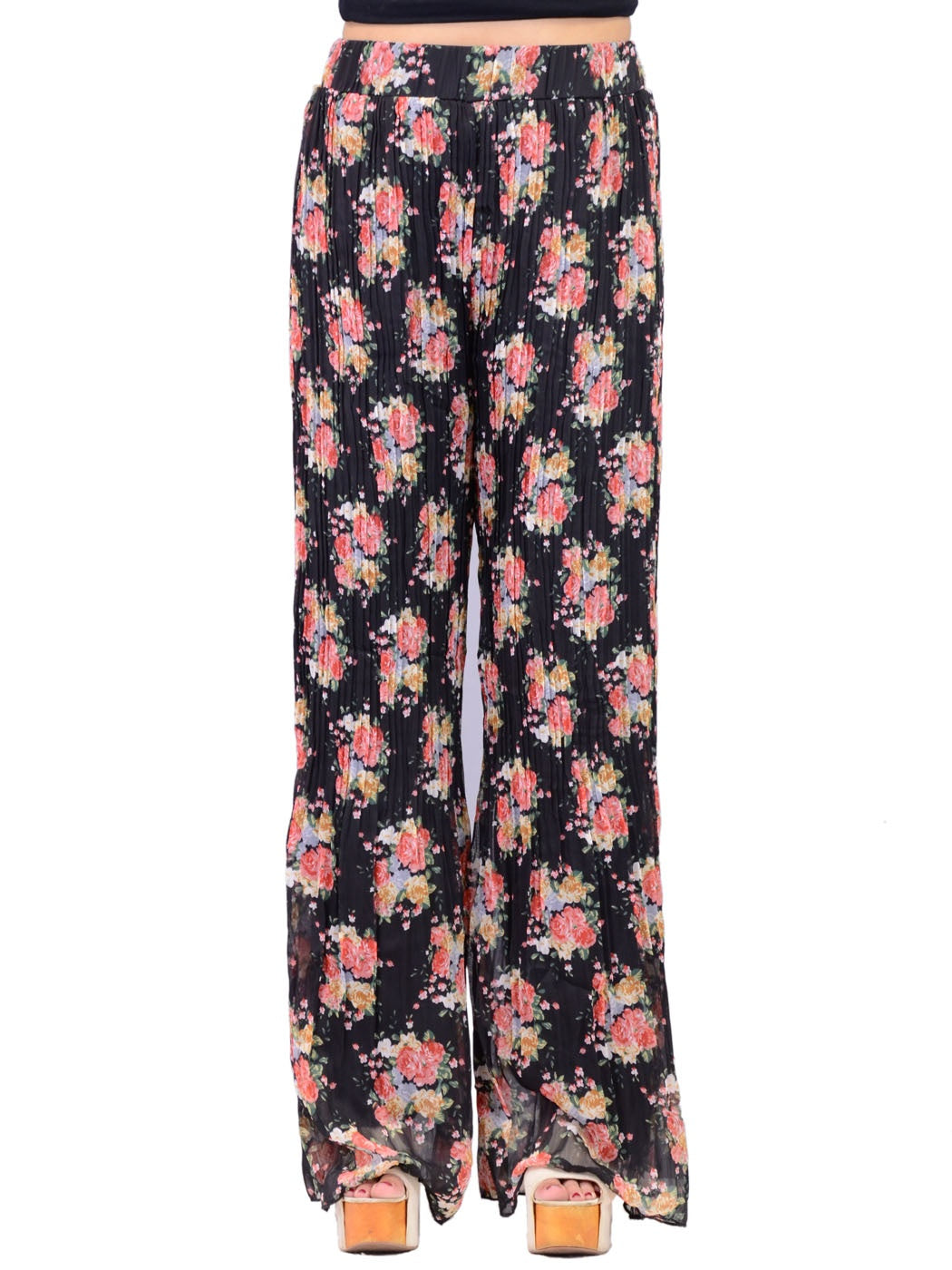 Honey Punch Floral Print All Over Pleated Palazzo Pants With Flared Cut - ALILANG.COM