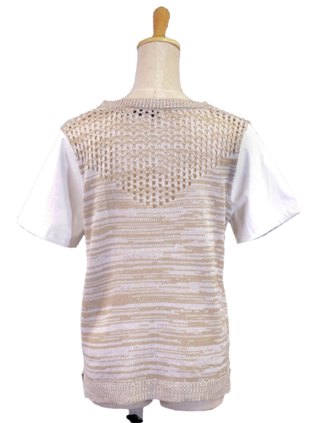 Lush Lightweight Short Sleeve Knit With Open Stitch Top Faux Leather Sleeves - ALILANG.COM