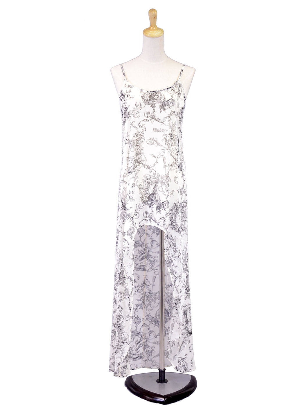 Audrey 3 + 1 Roman Print High Low Flowy Sheer Spaghetti Strap Chiffon Dress - ALILANG.COM