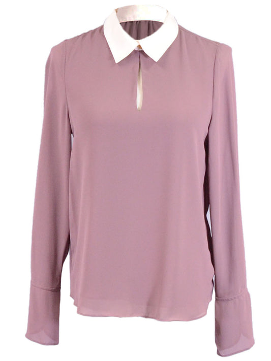 Naked Zebra Collared Button Keyhole Neckline Poplin Chiffon Long Sleeved  Top - ALILANG.COM