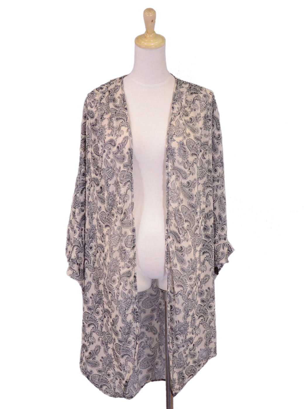 Audrey 3 + 1 Chiffon Paisley Print Long Oversized Kimono With Short Sleeves - ALILANG.COM