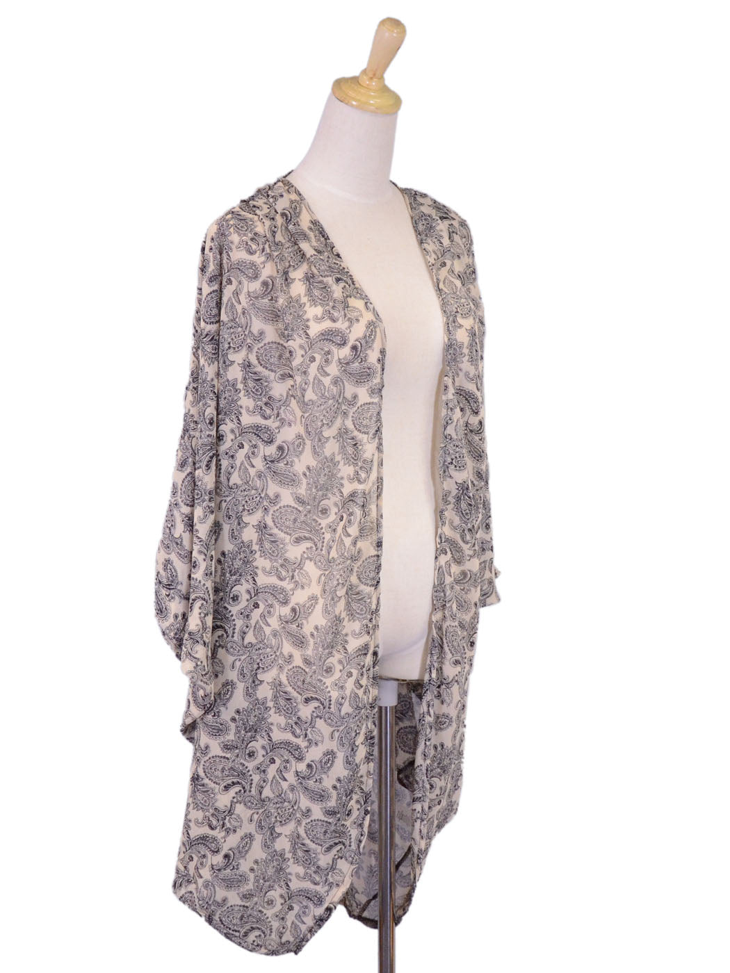 Audrey 3 + 1 Chiffon Paisley Print Long Oversized Kimono With Short Sleeves - ALILANG.COM