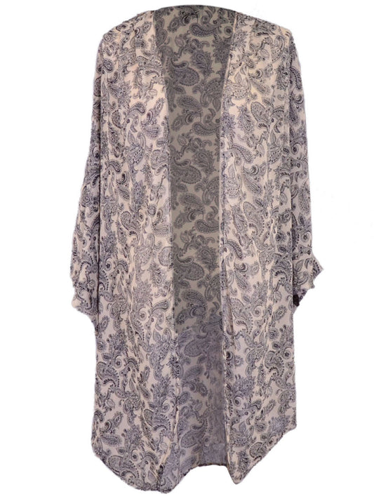 Audrey 3 + 1 Chiffon Paisley Print Long Oversized Kimono With Short Sleeves - ALILANG.COM