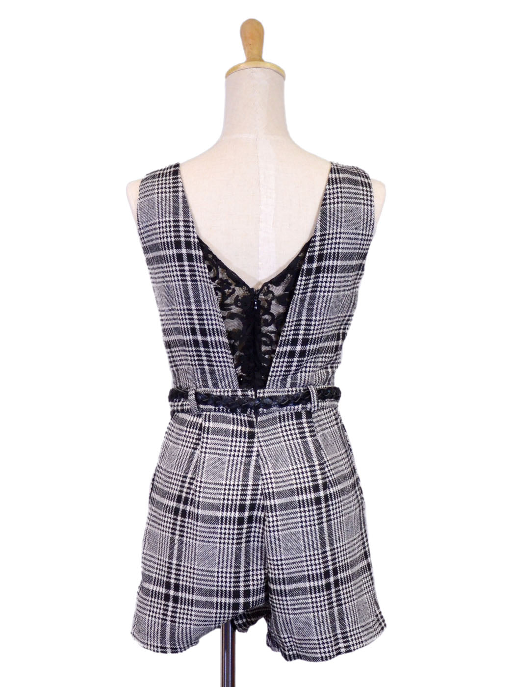 Double Zero All Over Plaid Print Romper With Low Back line And Lace Detailing - ALILANG.COM
