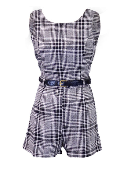 Double Zero All Over Plaid Print Romper With Low Back line And Lace Detailing - ALILANG.COM