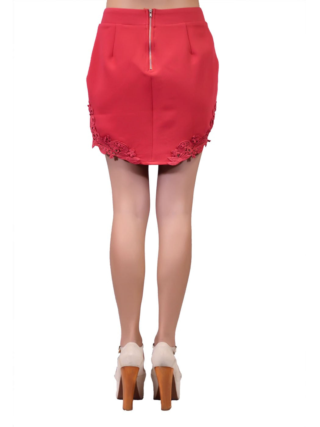 Cotton Candy Girly Red Mini Skirt With Two Side Embroidery Cut Out Lace Design - ALILANG.COM