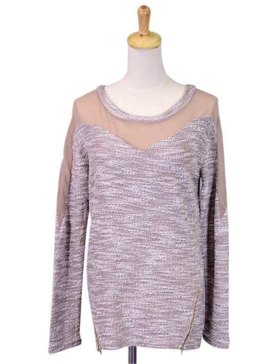 Anna-Kaci Long Sleeved Lightweight Knit With Chiffon Neckline And Zipper Details - ALILANG.COM