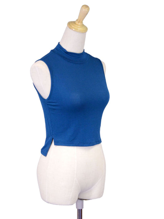 Versatile High Neckline Mock Turtleneck High Low Fitted Cropped Top