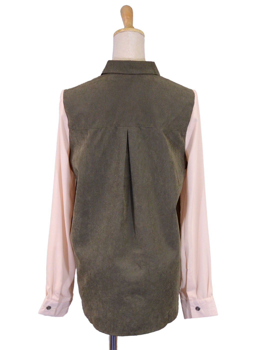 Everly Two Toned Dual Fabric Button Down Collared Blouse With Chiffon Sleeves - ALILANG.COM