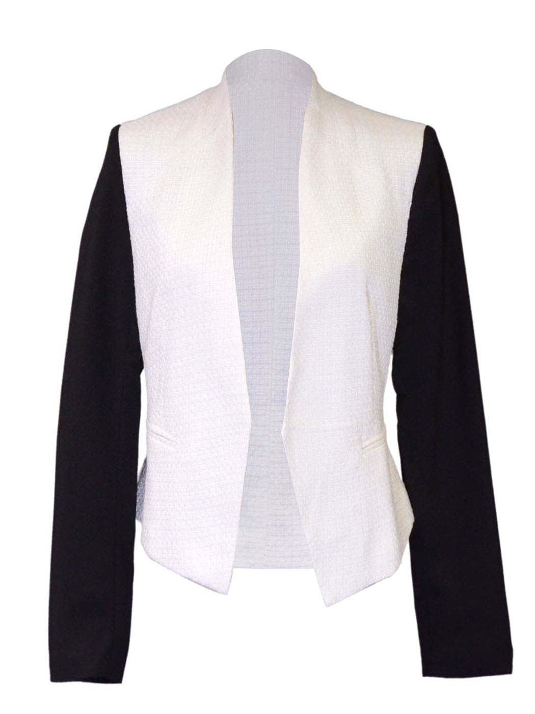 Everly Contrast Heavyweight Black And White Tweed Fabric Blazer With Pockets - ALILANG.COM