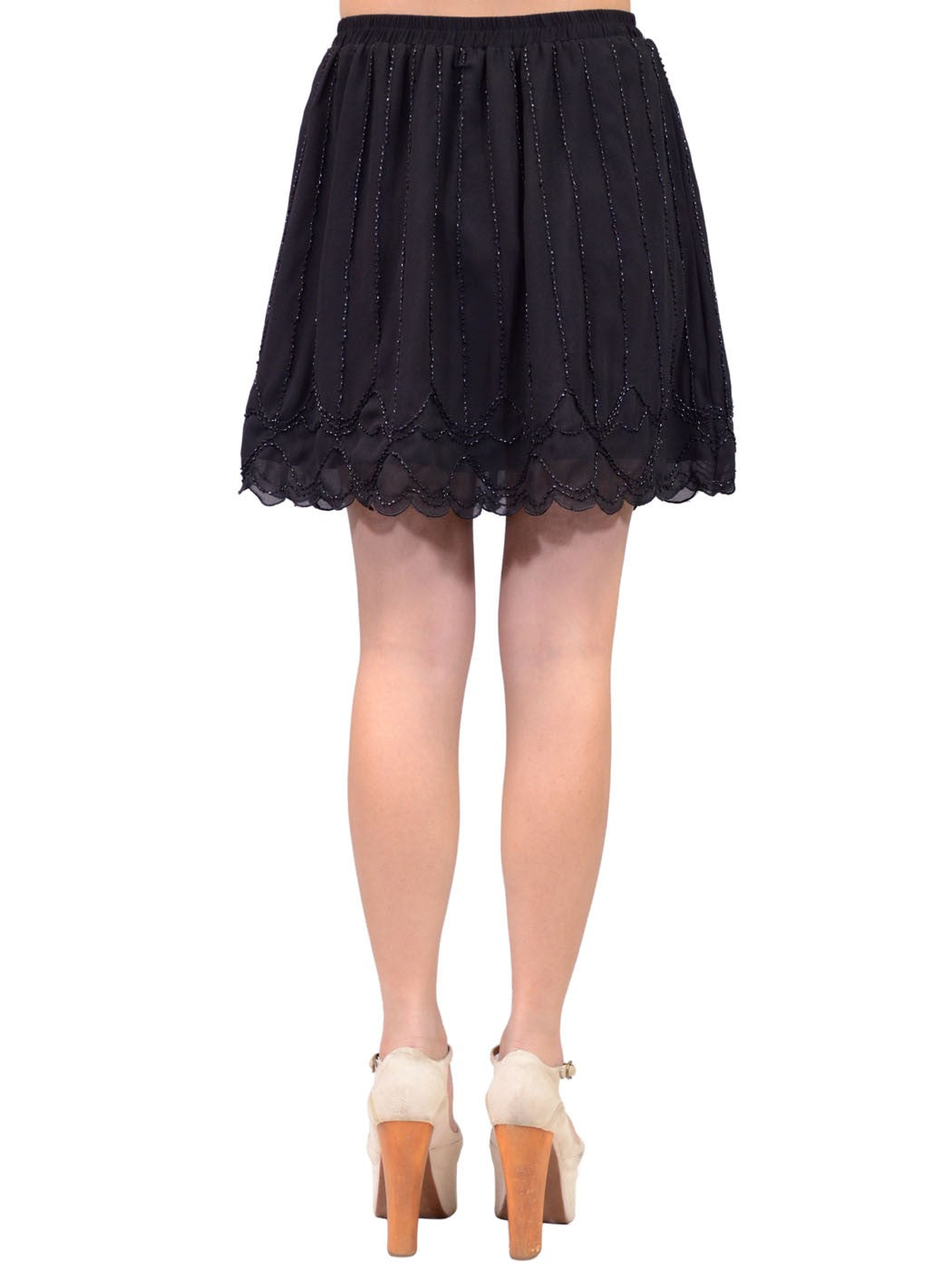 Gentle Fawn Cute Girly Holiday Scalloped Chiffon Skirt With Beaded Design - ALILANG.COM