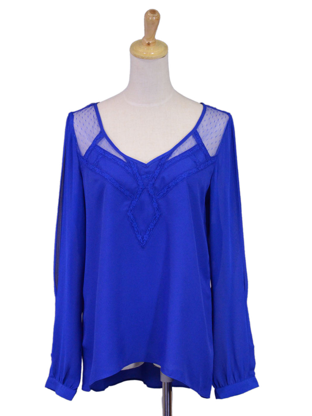 Gentle Fawn Long Sleeved Flowy Blouse With Lace Design Neckline Cut Out Sleeve - ALILANG.COM