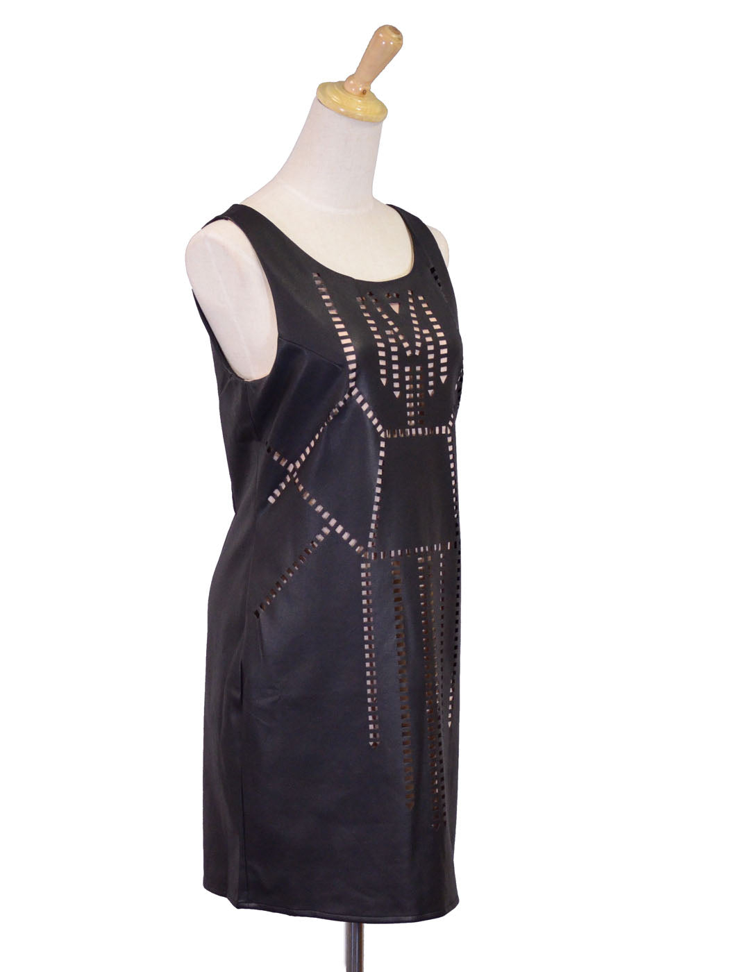 Gentle Fawn Faux Leather Sleeveless Dress With Laser Cutout Design Pink Lining - ALILANG.COM