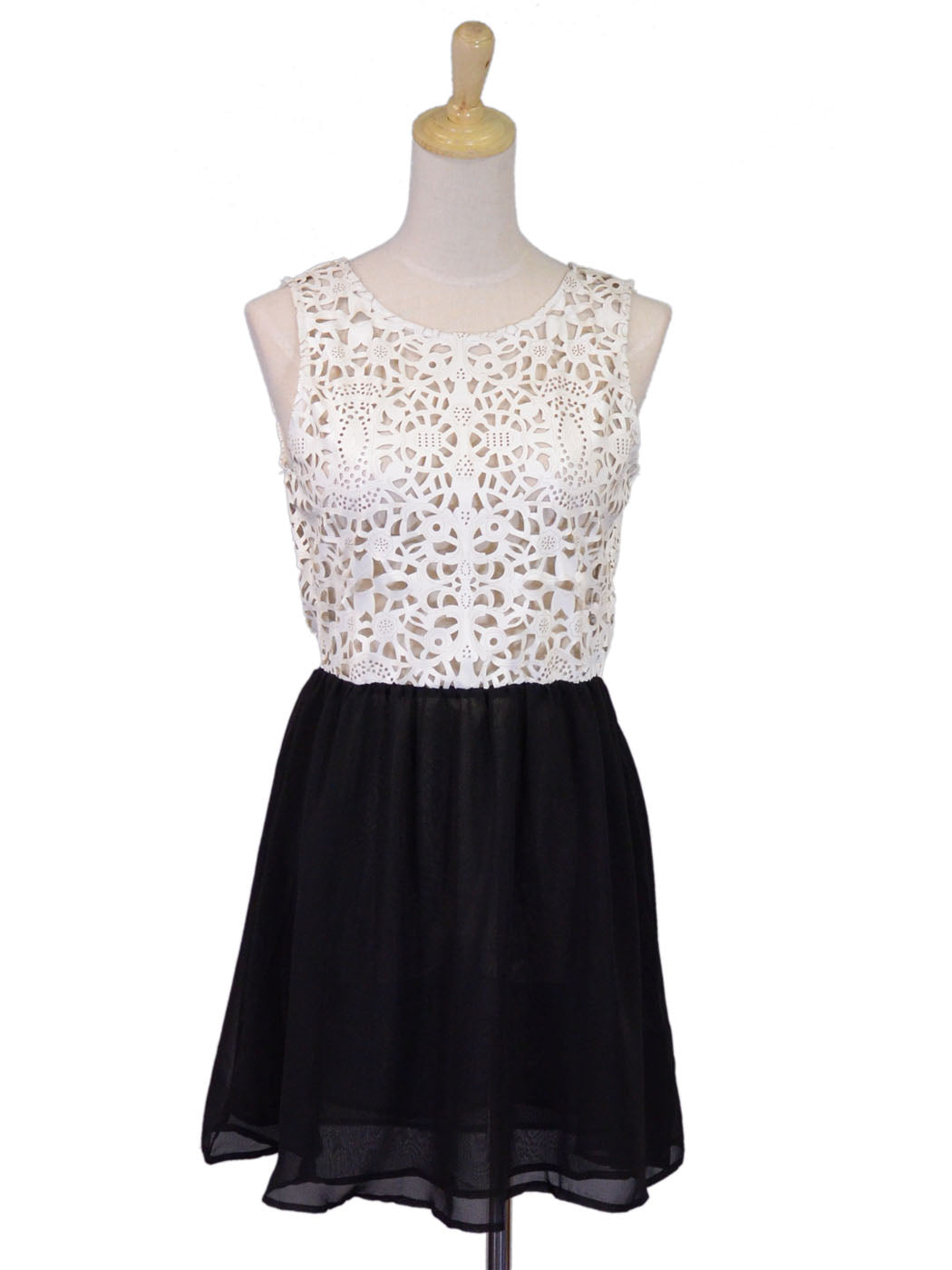 Glamorous Faux Leather Top Dress With Floral Laser Cutouts And Chiffon Skirt - ALILANG.COM