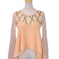 Ligali Peach Girly Long Sleeved Flowy Blouse With Beaded Design Mesh Neckline - ALILANG.COM