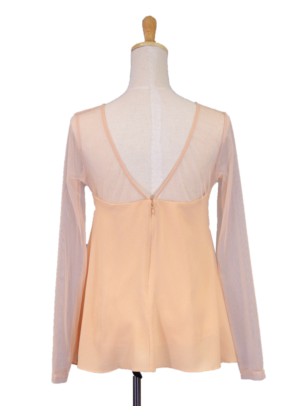 Ligali Peach Girly Long Sleeved Flowy Blouse With Beaded Design Mesh Neckline - ALILANG.COM