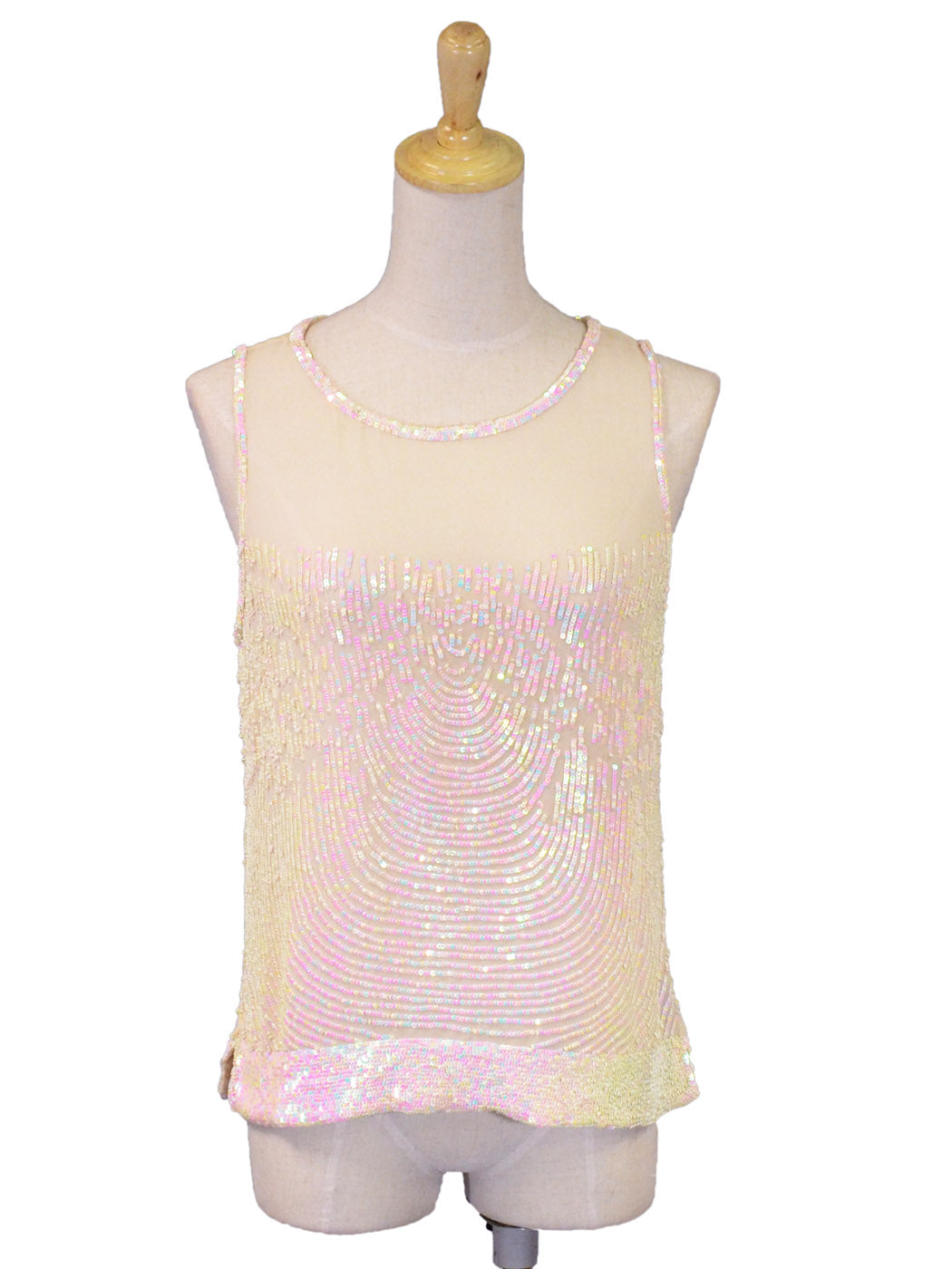 Ligali Dressy Sleeveless Loose Fitted Top With Mesh Neckline And Sequin Design - ALILANG.COM