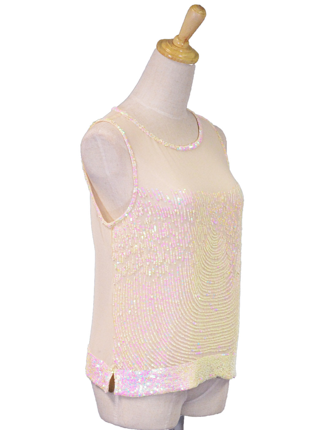 Ligali Dressy Sleeveless Loose Fitted Top With Mesh Neckline And Sequin Design - ALILANG.COM