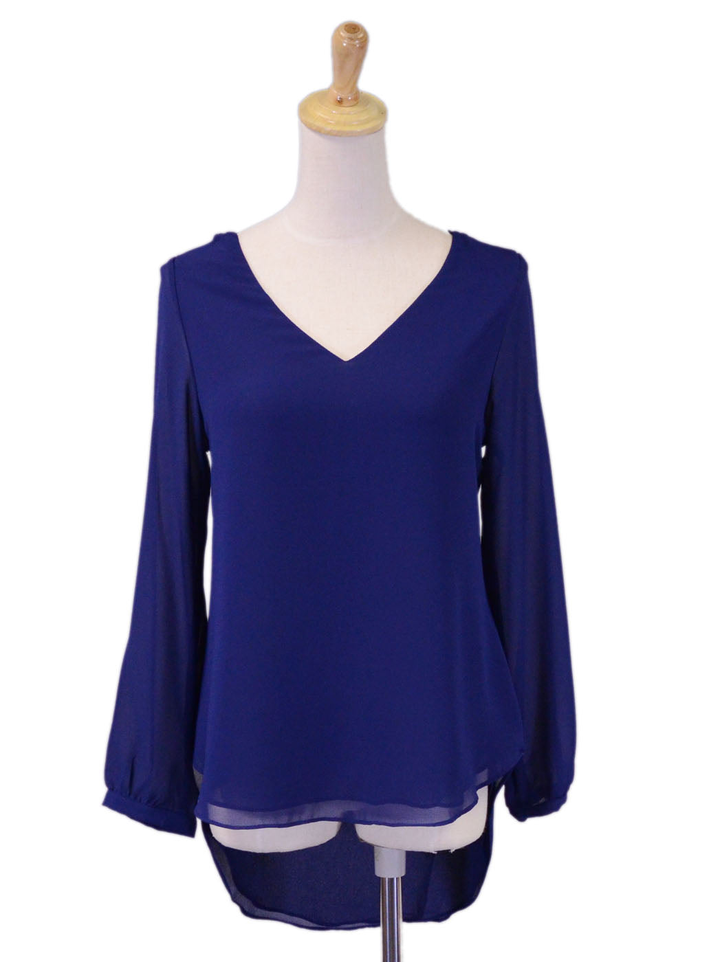 Naked Zebra Navy Blue Long Sleeved Blouse With Cutout Back And Gathered Strings - ALILANG.COM