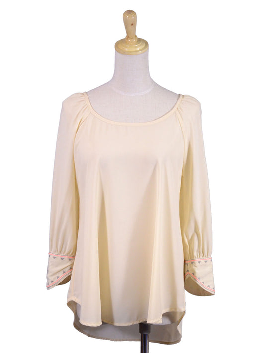 Blu Pepper Beige Long Sleeve Top With Embroidery Sleeve Design - ALILANG.COM