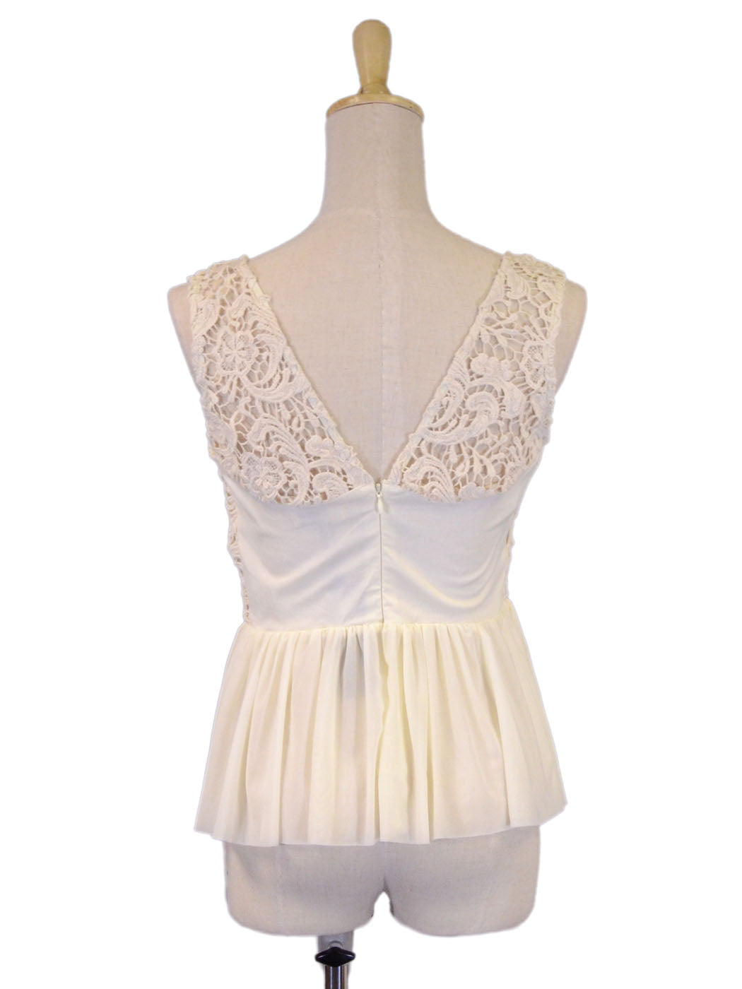 Anna-Kaci Crochet Floral Lace Sleeveless Top With Mesh Fabric Ruffled Bottom - ALILANG.COM