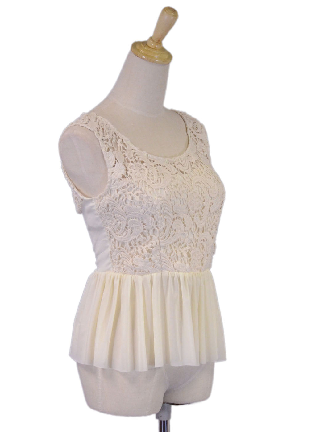 Anna-Kaci Crochet Floral Lace Sleeveless Top With Mesh Fabric Ruffled Bottom - ALILANG.COM