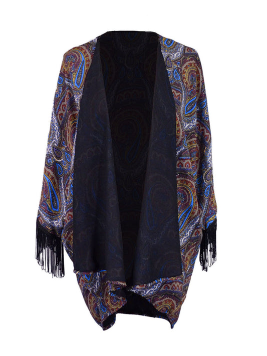 Honey Punch Fully Lined Multicolored Paisley Print Kimono With Fringe Sleeves - ALILANG.COM