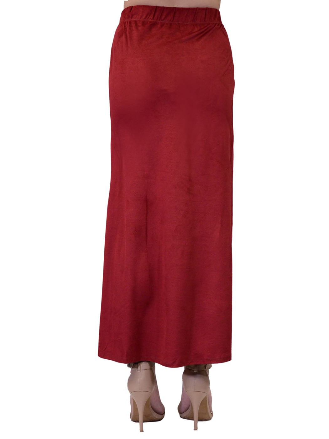 Joyce Sexy Red Suede Body Con Fitted Skirt With Slit And Stretchy Waist Band - ALILANG.COM