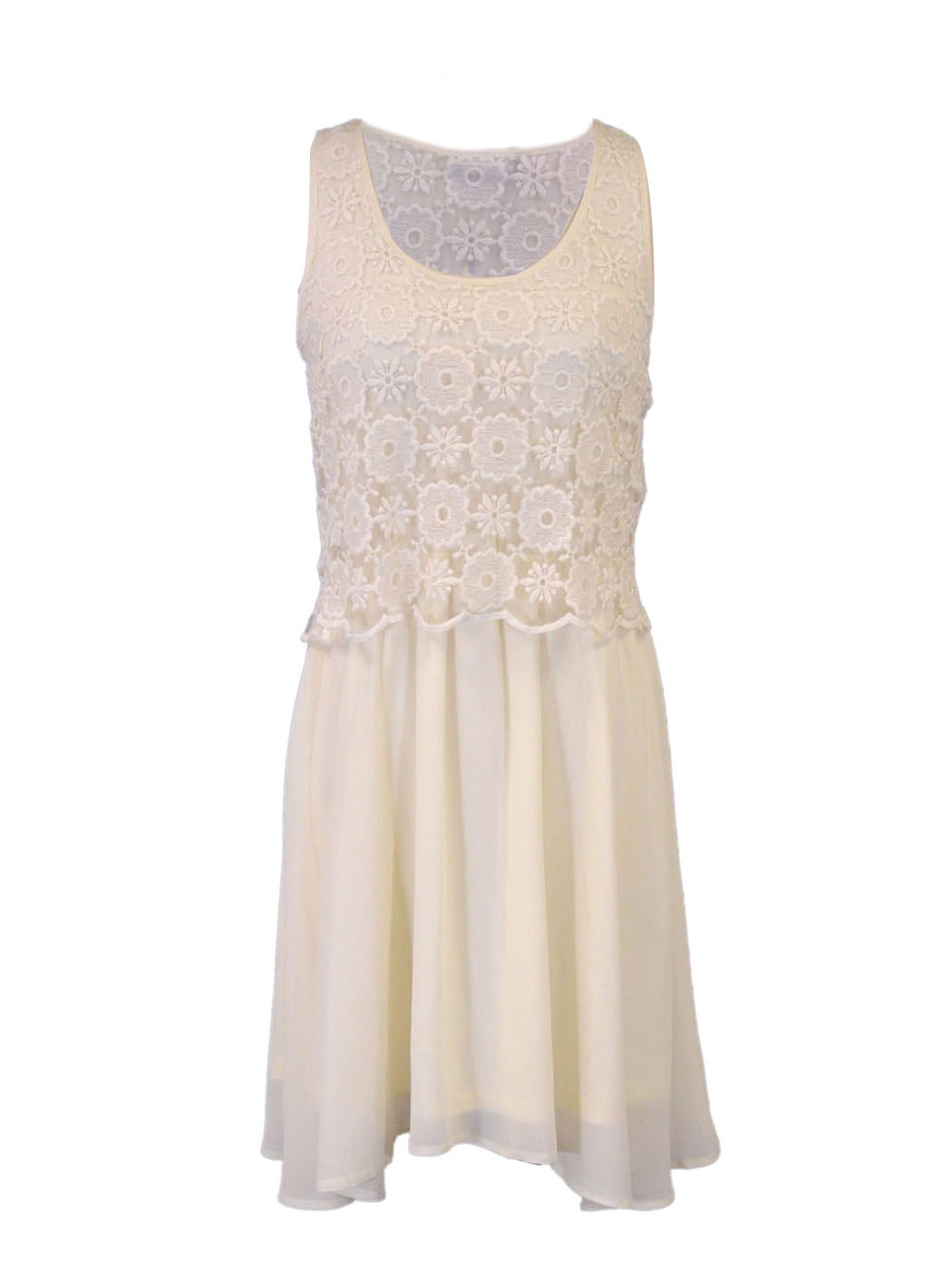 Joyce Sleeveless Baby Doll Lined Chiffon Dress With Floral Embroidery Lace Top - ALILANG.COM