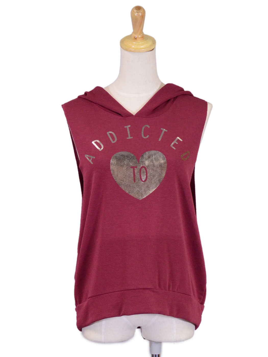 Michelle Addicted To Love Cut Off Hoodie With Metallic Lettering And Heart - ALILANG.COM