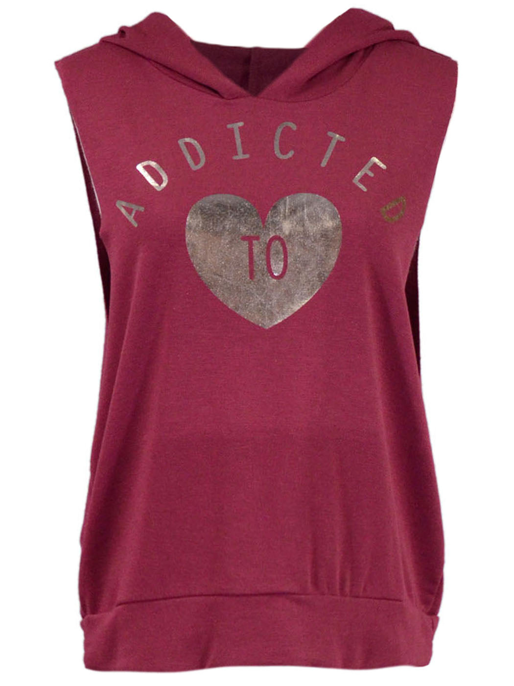 Michelle Addicted To Love Cut Off Hoodie With Metallic Lettering And Heart - ALILANG.COM