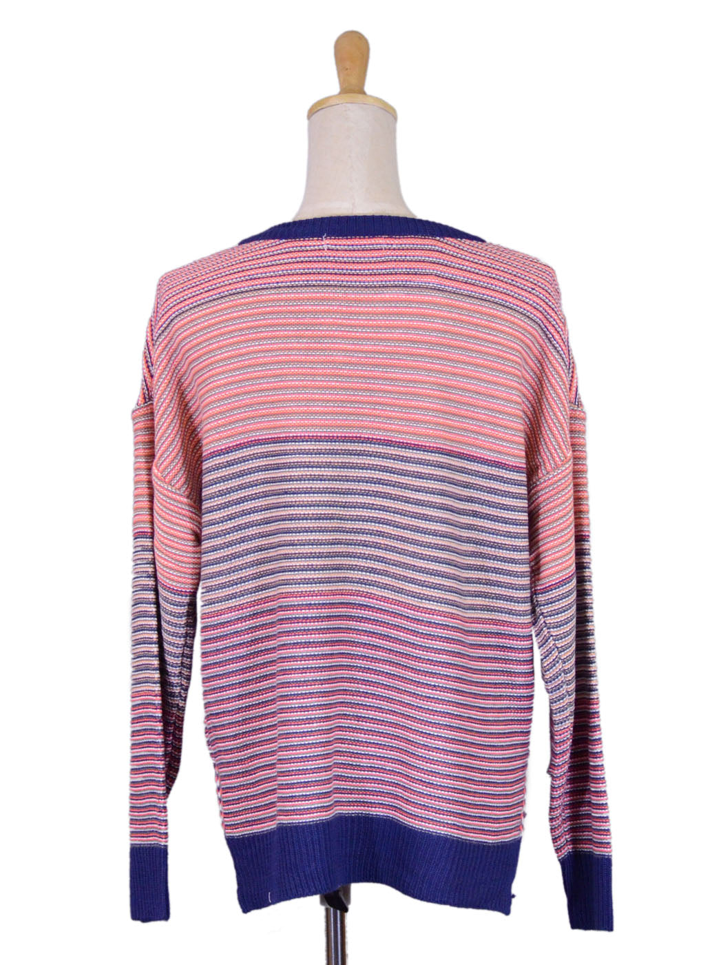 Lush Long Sleeved Multicolored Striped Slightly High Low Lightweight Sweater - ALILANG.COM