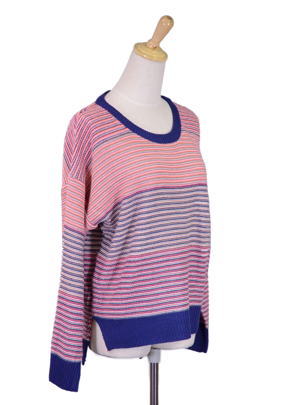 Lush Long Sleeved Multicolored Striped Slightly High Low Lightweight Sweater - ALILANG.COM