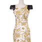 Joyce Clothing Gold Royal Print White Mini Dress With Faux Leather Cap Sleeves - ALILANG.COM