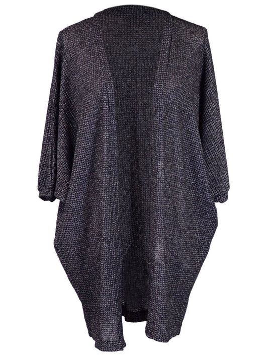 Audrey 3 + 1 Heathered Grey Long Drapey Three Quarter Bat Sleeved Cardigan - ALILANG.COM