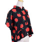 Joyce Red Flower Printed High Low Collared Short Sleeve Top With Ruffled Trim - ALILANG.COM