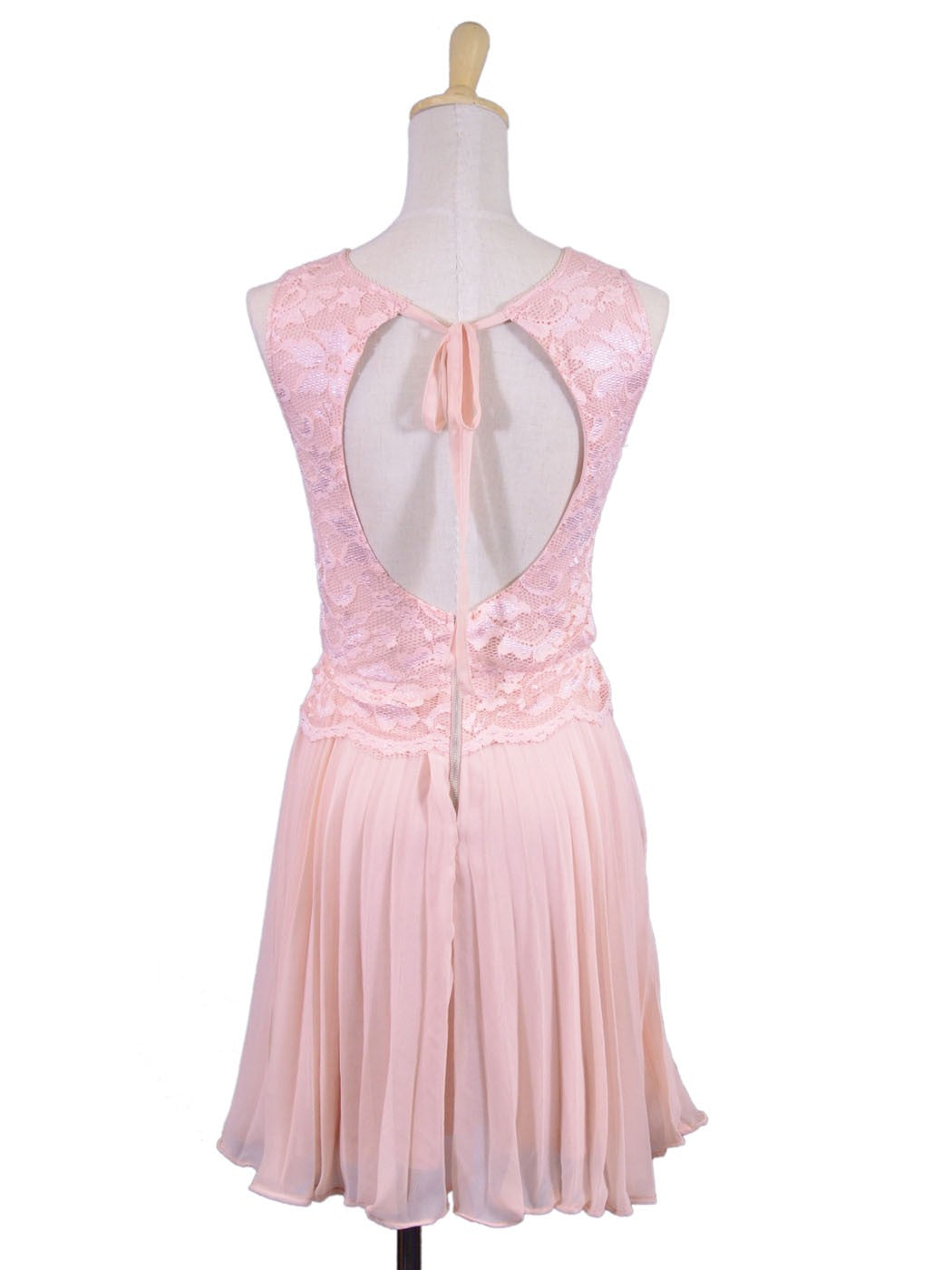 Double Zero Open Back Dress With Lace Sweetheart Neckline Top And Pleated Skirt - ALILANG.COM