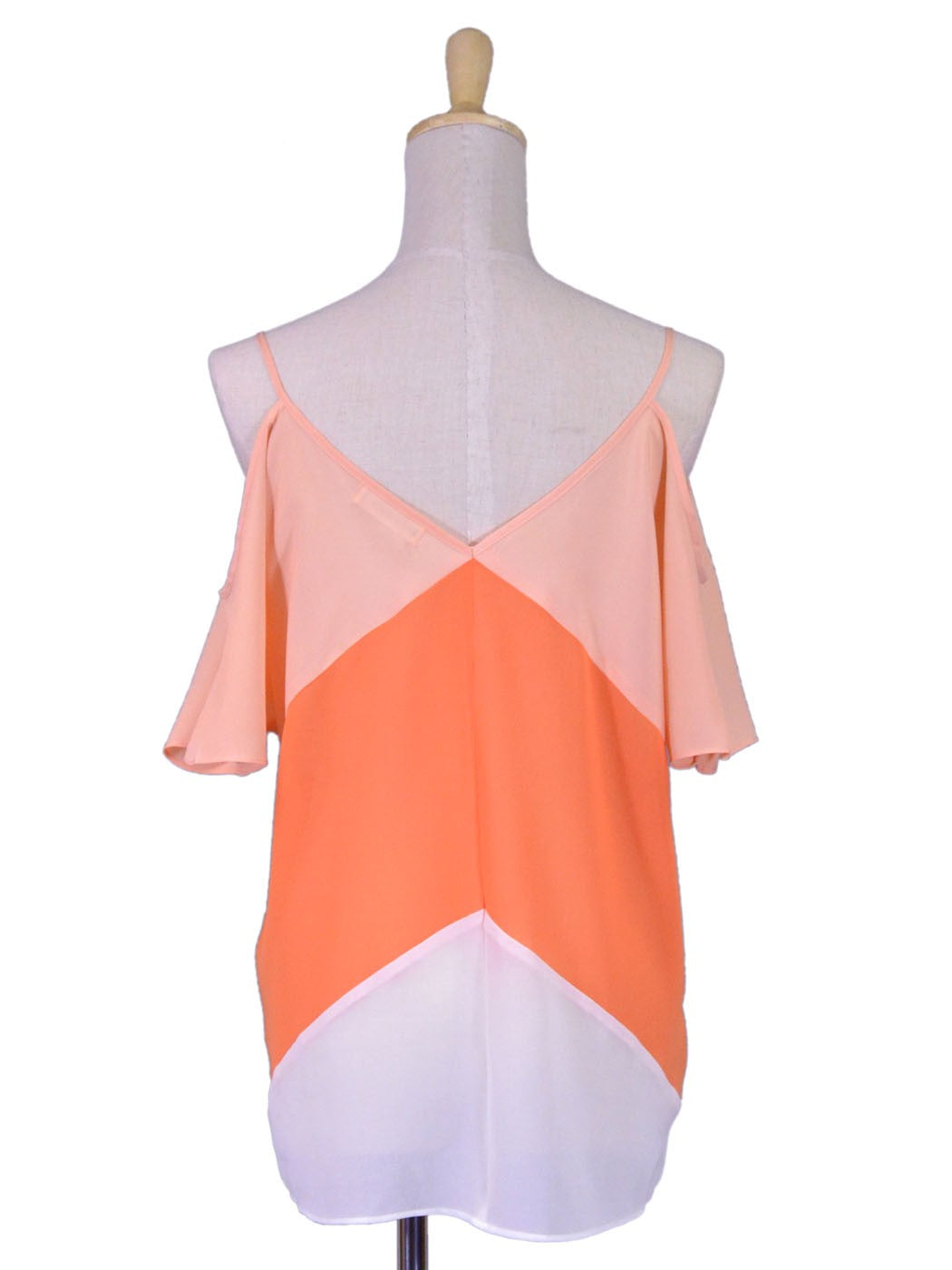 Gentle Fawn Brand Waterfall Tangerine Tone Color Block Open Shoulder Top Blouse - ALILANG.COM