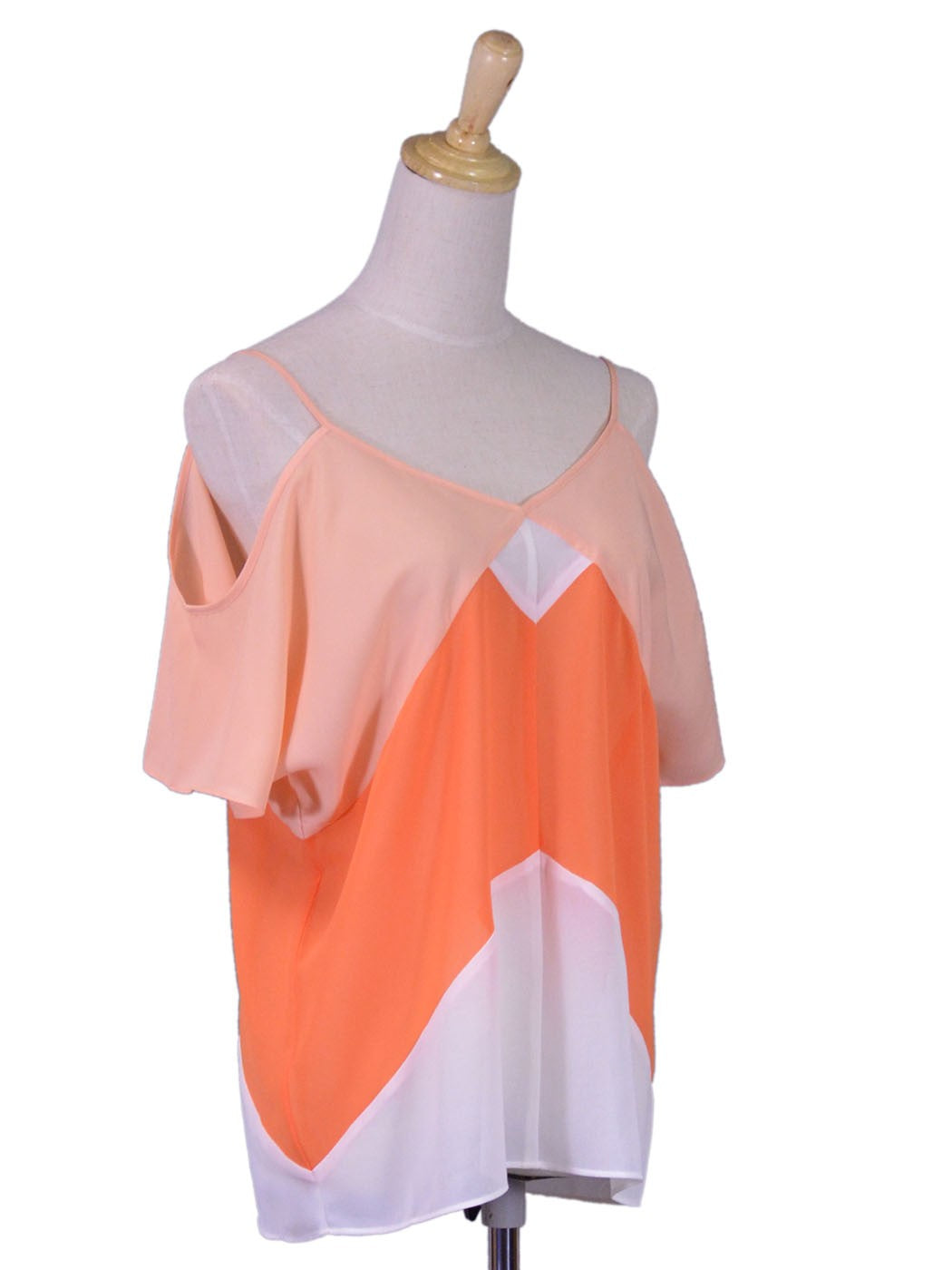 Gentle Fawn Brand Waterfall Tangerine Tone Color Block Open Shoulder Top Blouse - ALILANG.COM