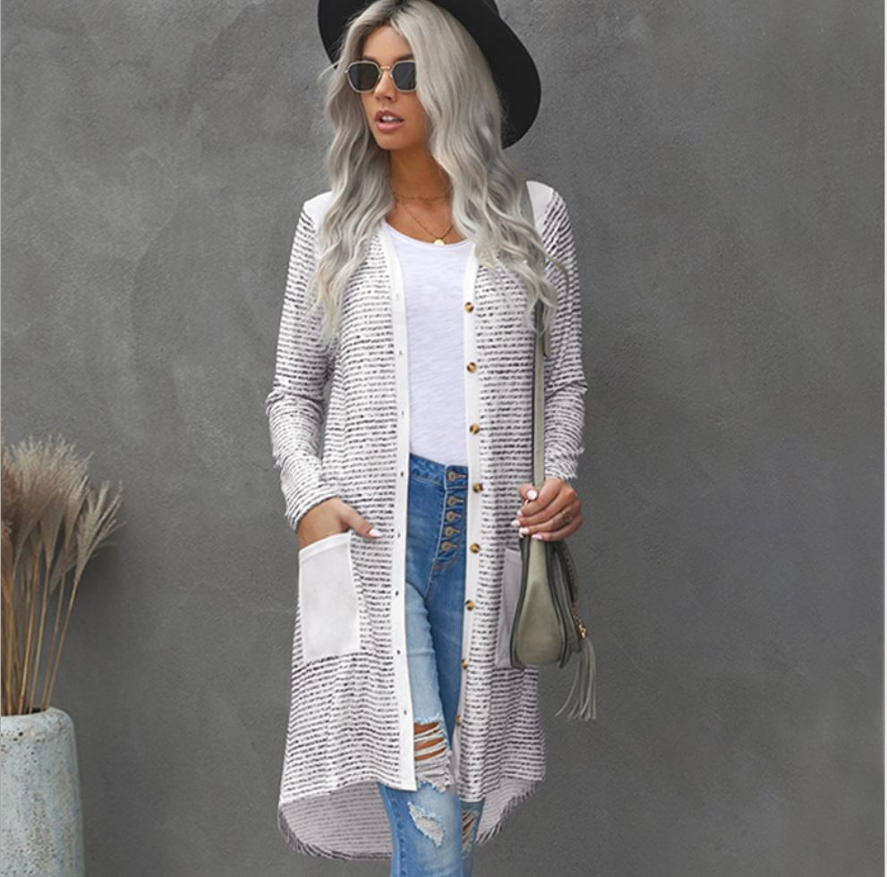Button Front Striped Duster Cardi