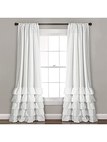 Dodolly Ruffle Layer Semi Sheer Window Curtains Window Panel Drapes Set for Living, Dining Room, Bedroom 2 Panels Rod Pocket 51 Inch by 63 Inch