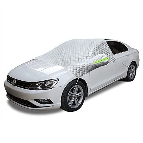Dodolly Windshield Snow Cover, Car Windshield Cover for Ice and Snow 4-Layer Protection for Snow, Ice, UV and Frost Wiper Mirror Protector Windproof Sunshade Cover for Cars and Compact SUVs