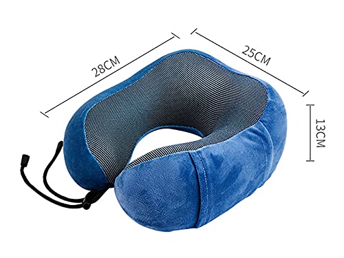 Dodolly Travel Storage Aircraft Pillow U-Shaped Pillow Magnetic Cloth Cervical Memory Foam, Blue