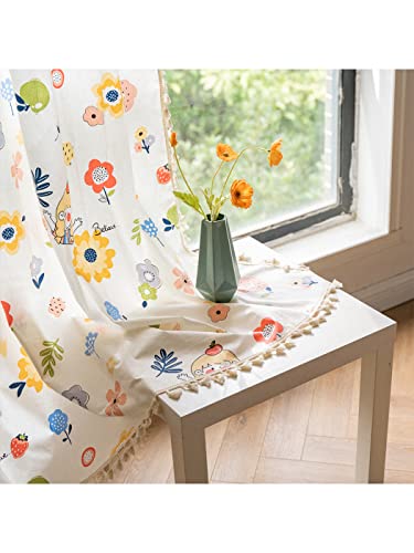 Dodolly Bohemian Curtains Semi-Blackout Drapes Cotton Linen Farmhouse Curtain Panels for Living Room Bedroom, 2 Panel, 59" W x 94.5" L, Grommets Design.
