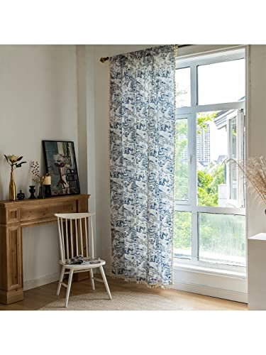 Dodolly Bohemian Curtains Semi-Blackout Drapes Cotton Linen Farmhouse Curtain Panels for Living Room Bedroom, 2 Panel, W59 x L63, Grommets Design.